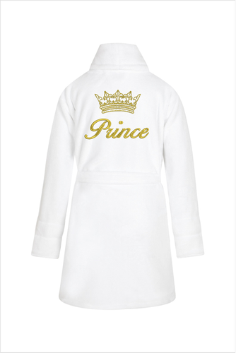 Szlafrok dziecięcy polarowy Prince + korona ByShelly - biały/złoty