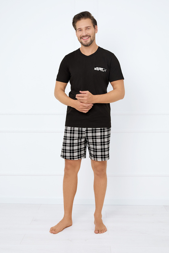 Piżama Męska krótki rękaw, spodenki Klark talian Fashion - czarny/druk 