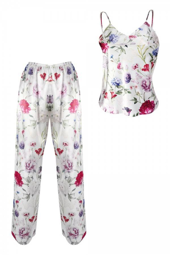 Piżama Damska Satynowa Flowers DKaren - DK-KI 5 biały