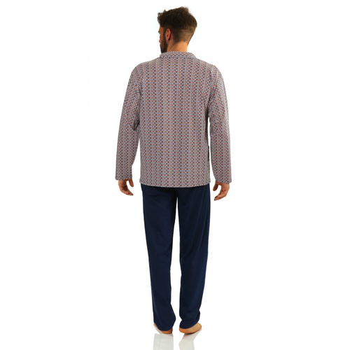 Bawełniana piżama męska, rozpinana 2385/15 Sesto Senso - granatowy/beżowy