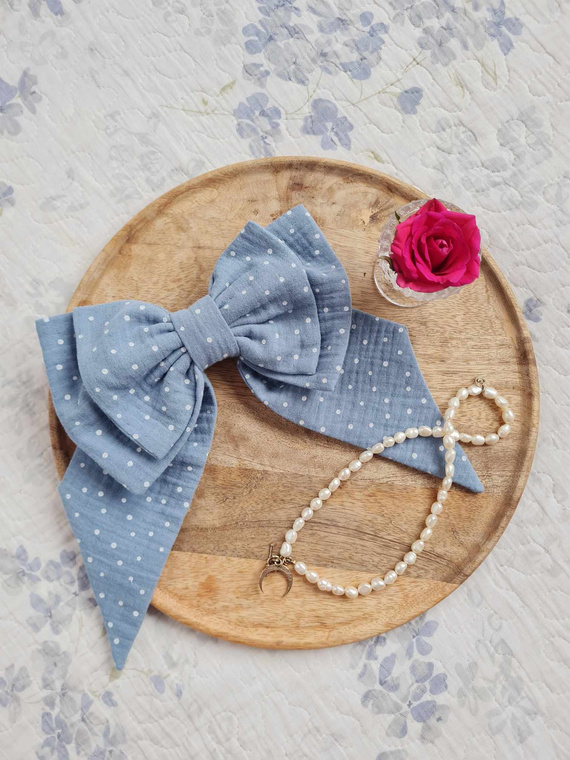 Muślinowa kokarda do włosów KMN16 Marija - niebieski