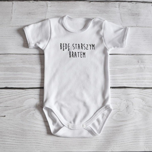 Body krótki rękaw "Będę starszym bratem " Moocha białe