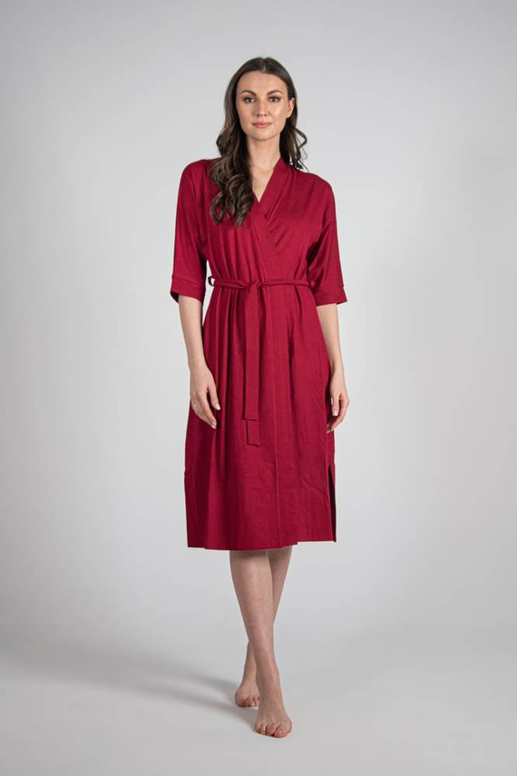 De Lafense Visa 942 – długi, lekki szlafrok damski z wiskozy, bordo