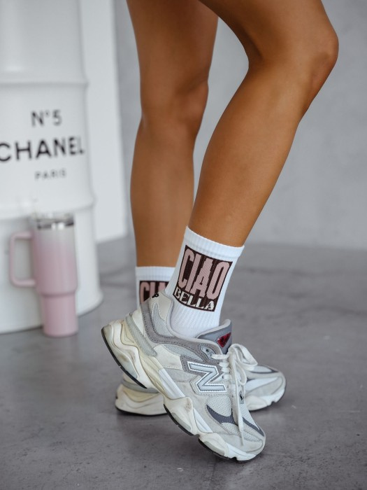 Damskie skarpetki Milena 0200-174 – z napisem Ciao Bella w stylu streetwear