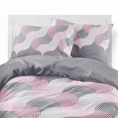 5631 B Detexpol Pastel Flowers szaro-różowe fale geometryczne– pościel flanelowa bawełniana, miękka i przytulna