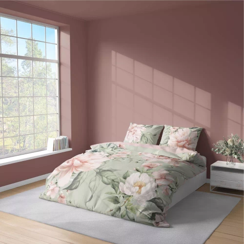 Pościel z mikrofibry kolorowa kwiaty 5308 A Detexpol oliwkowy