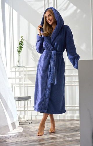 Heaven 2556 L&L navy – długi szlafrok damski z kapturem