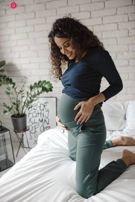 Dresowe spodnie ciążowe Milk&Love morska zieleń