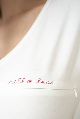 M-Shirt Bluzka ciążowa i do karmienia V-neck Milk&Love kremowobiały 