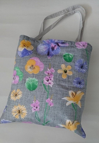 Torba bawełniana na zakupy Kwiatki wzór serwetki szary