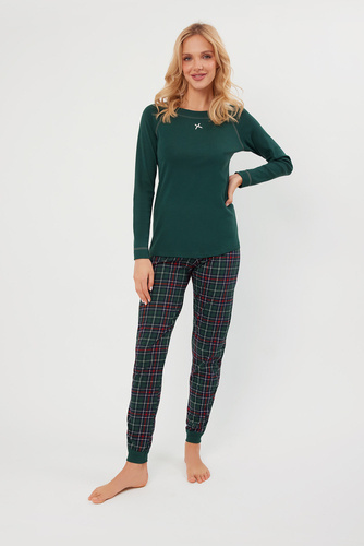 Piżama Damska długi rękaw, długie spodnie Foggia Italian Fashion - zielony/druk
