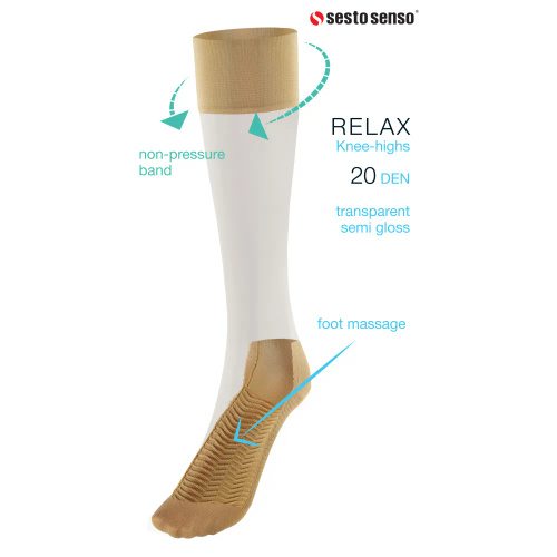 Relax Podkolanówki 20 DEN masujące spód stopy Sesto Senso sand