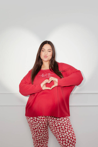 Piżama Damska długi rękaw, długie spodnie Evora Italian Fashion - czerwony/druk