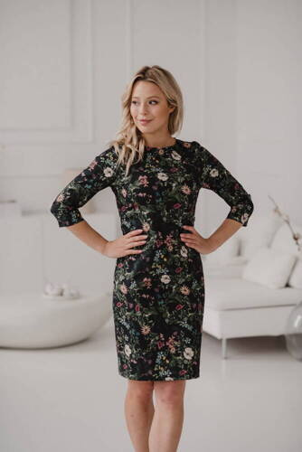 Sukienka do karmienia Milky Classic Milk&Love rękaw 3/4 czarna w kwiaty