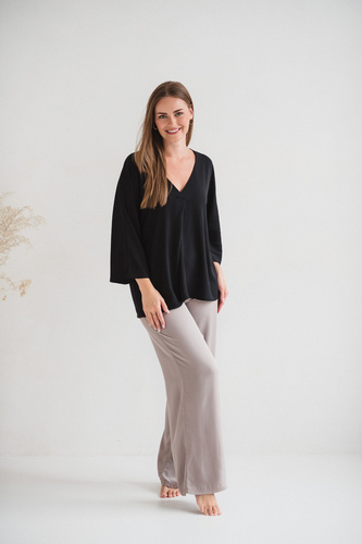 Milk&Love Bluzka ciążowa i do karmienia Mamafullness czarna wiskoza, oversize, rękaw 3/4