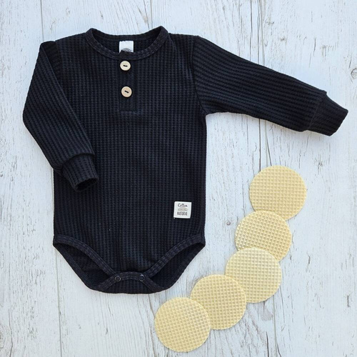 Body polo z długim rękawem "Natural Waffel " Makoma black