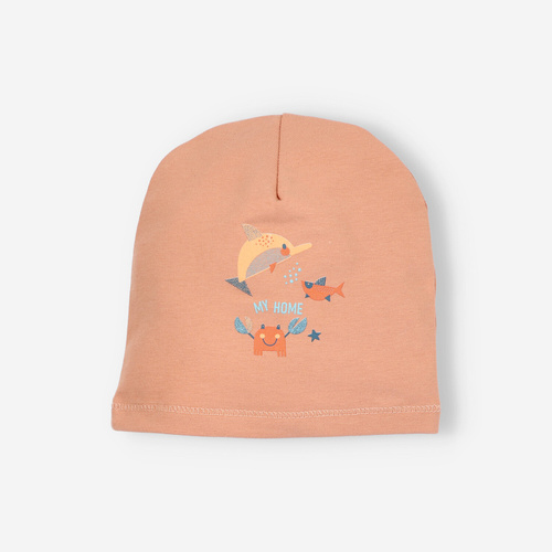 Czapka niemowlęca z bawełny organicznej Morskie Zwierzątka Nini pomarańczowy