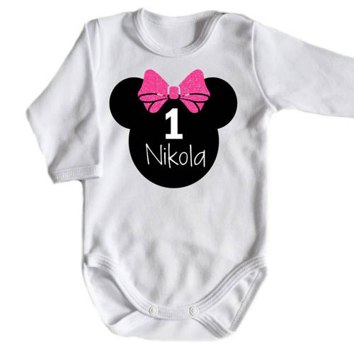 "1 urodziny roczek" body długi rękaw Moocha róż