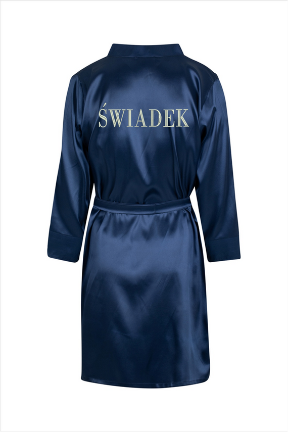 Szlafrok męski satynowy Świadek ByShelly - granatowy/srebrny