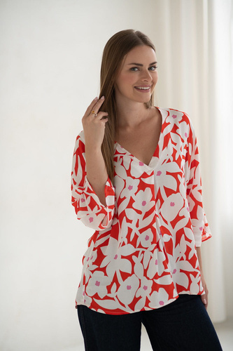 Milk&Love Bluzka ciążowa i do karmienia Mamafullness kwiaty – wiskoza, oversize, rękaw 3/4