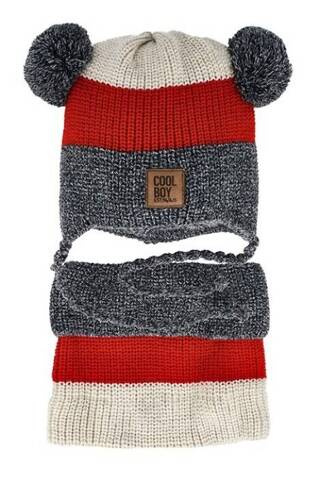 Komplet czapka+golf 48-334 AJS czerwony