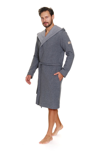 Doctor Nap 7230 – męski szlafrok z kapturem i kontrastowymi lamówkami