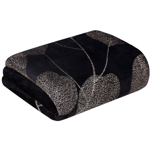 Koc narzuta z mikrofibry z błyszczącym nadrukiem liści Ginko 2 Eurofirany miodowy