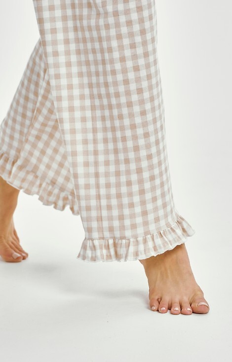 Piżama damska Taro 3438 Vera – bawełniana, koszulka z nadrukiem, spodnie w kratkę z falbanką