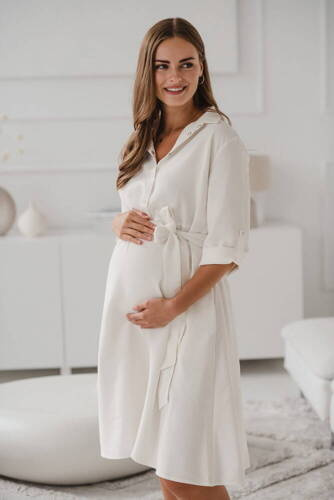 Sukienka ciążowa i do karmienia Szmizjerka Milk&Love - śmietankowa