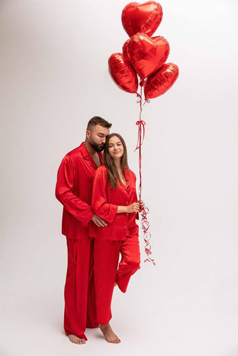 Piżama damska satynowa Amina DKaren - czerwony