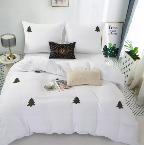 Świąteczna pościel z mikrofibry z motywem zielona choinki Cuty Christmas– Spod Igły i Nitki, zapięcie na zamek