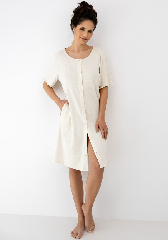 Bayla Sensis – beżowa koszula nocna z wiskozy, rozpinana