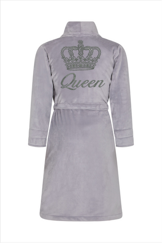 Szlafrok damski polarowy Queen + Korona ByShelly - jasny szary/srebrny