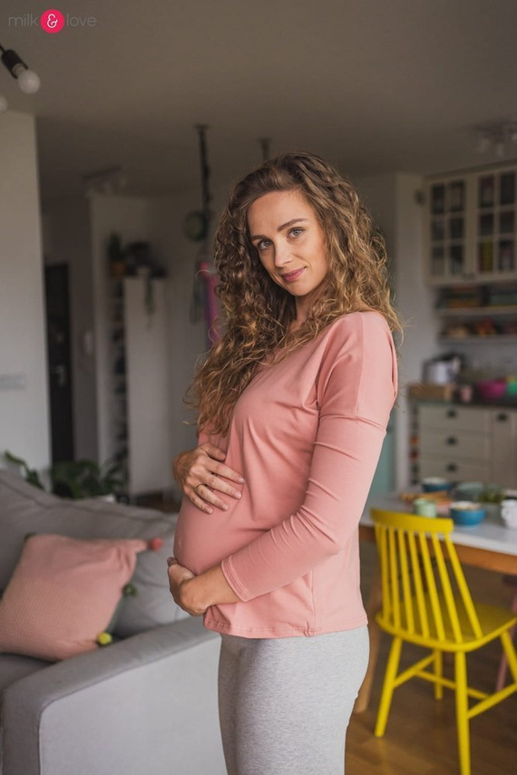 Bluzka ciążowa i do karmienia z rękawem Two Ways Milk&Love ochra