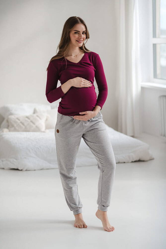 Bluzka do karmienia i ciążowa z dekoltem w serek Milk Shirt jagodowy 