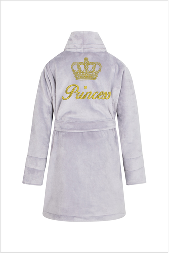 Szlafrok dziecięcy polarowy Princess + korona ByShelly - szary/złoty