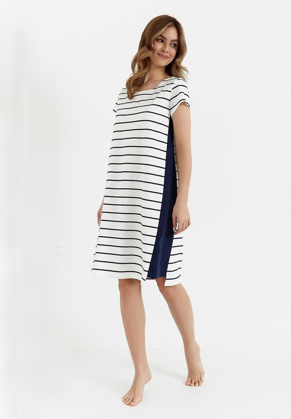 Cana 449 koszula damska ecru – z krótkim rękawem, bawełniana i elegancka na noc