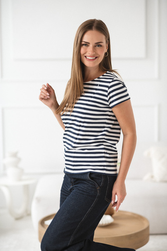 Wygodna bluzka do karmienia MamaFlow – bawełna z elastanem, paski granatowy Milk&Love 