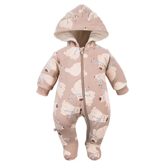 Beary Cool Eevi – Kombinezon niemowlęcy dresowy beż, uszka, zamek