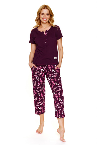 Piżama plus size Doctor Nap 7267 – 100% bawełna | Krótki rękaw, spodnie 3/4 - burgundy