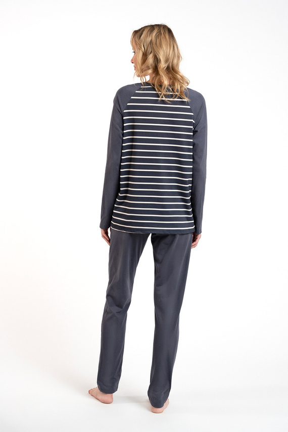 Piżama Damska długi rękaw, długie spodnie Oda Italian Fashion - druk grafitowy/grafitowy