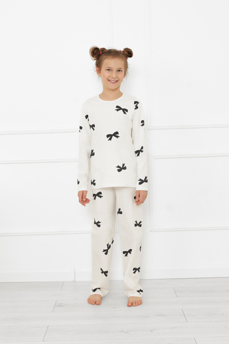 Dziewczęca piżama Fiocca– bawełna, ecru, wzór kokardki Italian Fashion 