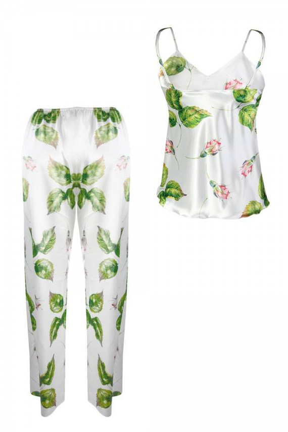 Piżama Damska Satynowa Flowers DKaren - DK-KI 7 biały