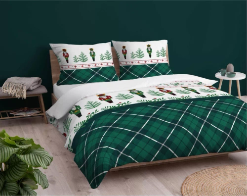 Pościel flanelowa świąteczna Dziadek do orzechów 4938 B Detexpol zielony 
