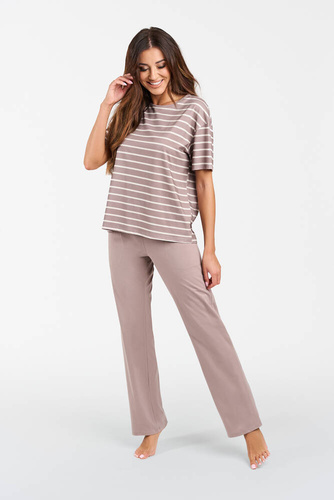 Piżama Damska krótki rękaw, długie spodnie Betty Italian Fashion - cappuccino/druk cappuccino