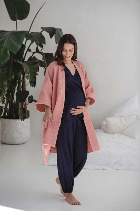 Bambusowe spodnie od piżamy ciążowej długie Moon Milk&Love granatowy