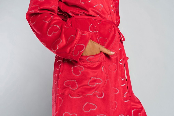 Szlafrok damski z kieszeniami Eliksir Italian Fashion - czerwony/druk