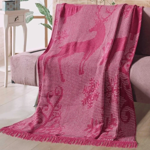 Koc świąteczny renifery 16675A Darymex bordowy