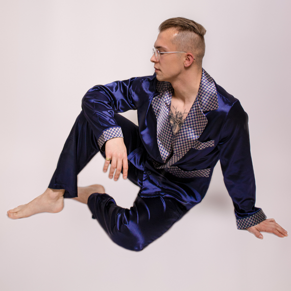 939 Piżama Męska Satyna-granatowy