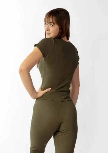 Bluzka damska prążkowana Halima Dkaren - khaki